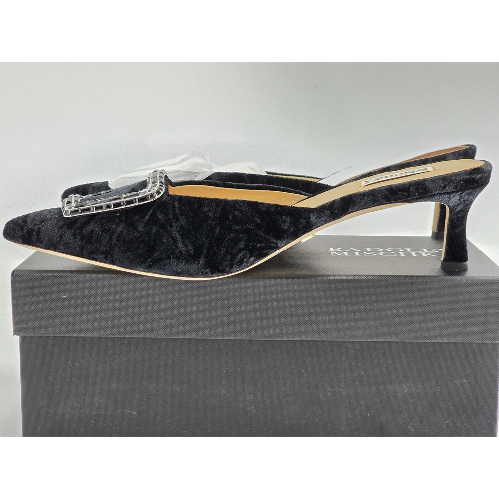 Badgley Mischka Abigayl Mules Womens 10 Black Velvet Crystal Buckle - NEW - Picture 11 of 11